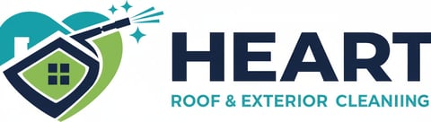 HEART Roof and Exterior Cleaning logo with house and heart design in teal and green